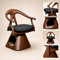 Lit pour chat et chien en bois massif de qualité supérieure, chaise pivotante à 360°, niche cachette, coussin en cuir amovible, mobilier de luxe pour animaux de compagnie, intérieur