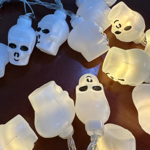 Luces de Cadena de Halloween a Pilas, 10 LED con Diseño de Calavera, Calabaza, Murciélago y Fantasma - Product Image 1