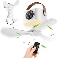 Ventilateur de camping portable avec lumières, rechargeable par USB, ventilateur de tente de 24 cm avec lumière, 4 vitesses avec télécommande, minuterie