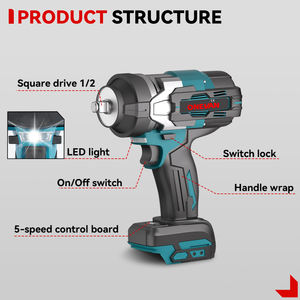 مفتاح ربط كهربائي لا سلكي بدون فحمات بعزم 2000 نيوتن متر، 3 سرعات مع إضاءة LED، أدوات طاقة لبطارية ماكيتا 18 فولت - Product Image 4