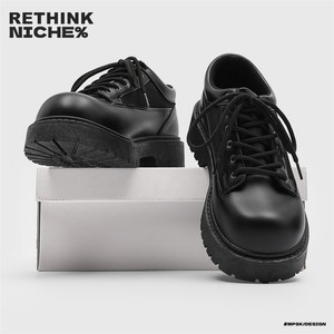 Chaussures Derby décontractées pour hommes, <span class=keywords><strong>originales</strong></span>, haut de gamme, noires, à semelle épaisse, rehaussantes, en PU, à lacets, respirantes, en maille, style Cleanfit - Product Image 3