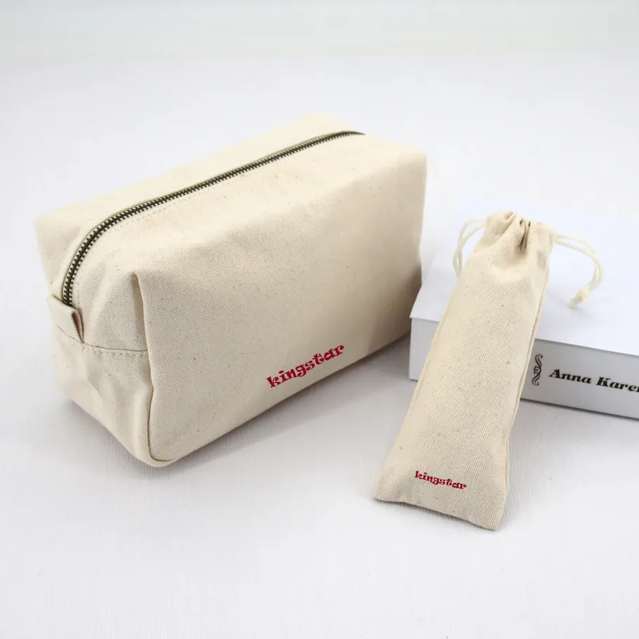 BSCI Eco Friendly Organic Cotton Canvas Zipper Pouch Natural Recycled RPET Linen Makeup Cosmetic Bag wholesale
