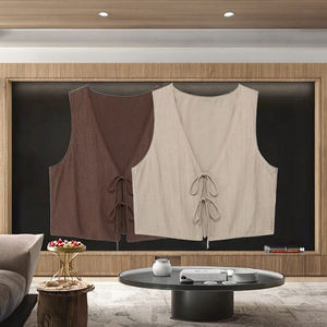 EHRI OEM Camiseta sin mangas para mujer con cuello en V profundo, holgada, informal, transpirable, 100% poliéster, ecológica, elástica, con volantes frontales - Product Image 2