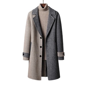 Abrigo de lana de pana de longitud media para hombre, estilo coreano <span class=keywords><strong>juvenil</strong></span>, gabardina holgada con solapa y diseño de bloques de color - Product Image 5