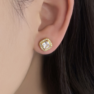 Boucles <span class=keywords><strong>d</strong></span>'Oreilles Carrées à Clous en Zircon Cubique, Plaqué Or 18K, Étanche, Style Coréen, En Gros et en Stock, pour Femmes - Product Image 2