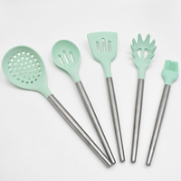 Ensemble d'ustensiles de cuisine en silicone antiadhésif personnalisé de 10 pièces avec manches en acier inoxydable, sécurisé, incluant des spatules et des louches pour la cuisson