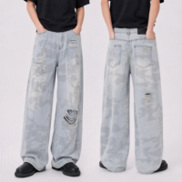 Jeans larges personnalisés pour hommes, fabricant OEM ODM, camouflage fantôme, délavage clair, effet usé, taille haute, style Y2K, hip-hop, streetwear éco-responsable