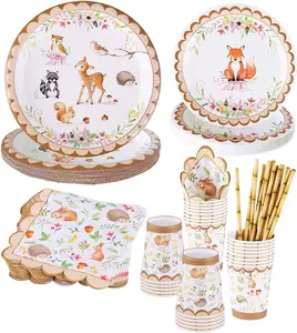 Nicro Jungle Woodland Thema Baby Shower Papier Plaat Servies Decoratie Kids Verjaardag Wegwerp Servies Feestartikelen Set