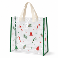 Bolsa de Regalo Navideña de PVC Transparente de Gran Capacidad, Bolsa de Compras de PVC Transparente Reutilizable y Duradera con Asa, Impresión de Logotipo Personalizado