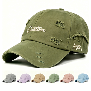 Custom Embroidery Logo High Quality Vintage Denim <strong>Baseball</strong> <strong>Cap</strong> 6 Panel Curved Brim Distressed Washed Cotton Sport Dad Hats - Product Image 1