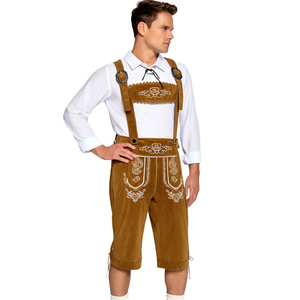 Men's Bavarian Traditional Overalls Brown With Embroidery For Oktoberfest Costume - Product Image 4