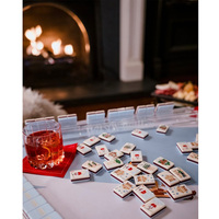Ensemble de Mahjong Américain de Loisirs en Acrylique, Thème Cabine de Ski, Crème Tricolore et Bleu Clair, Gravé au Laser, Kit Cadeau de Noël