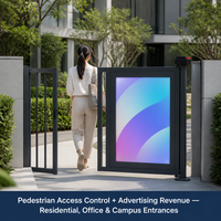 Porte battante publicitaire pour piétons avec contrôle d'accès, caisson lumineux double face, moteur sans balais DC 24V, accès par carte RFID/IC, RS485/TCP/IP