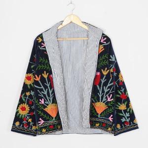 Premium <b>Women</b> <b>Velvet</b> Suzani <b>Jacket</b> Bohemian Floral Embroidered Handmade Boutique Designer Coat Custom Wholesale Manufacturer OEM - Product Image 2