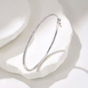 Dylam Dainty 925 Sterling <b>Silver</b> Rhodium Plated 1.5mm 5A Grade Cubic Zirconia Tennis Eternity Fine Jewelry <b>Bracelet</b> <b>Bangle</b> - Product Image 5