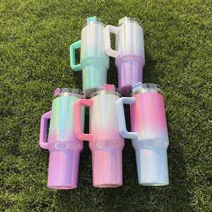 Sublimation Blanks Gradient Ombre Shimmer Water Bottle <b>40oz</b> <b>Tumbler</b> Mugs <b>with</b> <b>Handle</b> for Sublimation Heat Transfer Printing - Product Image 3