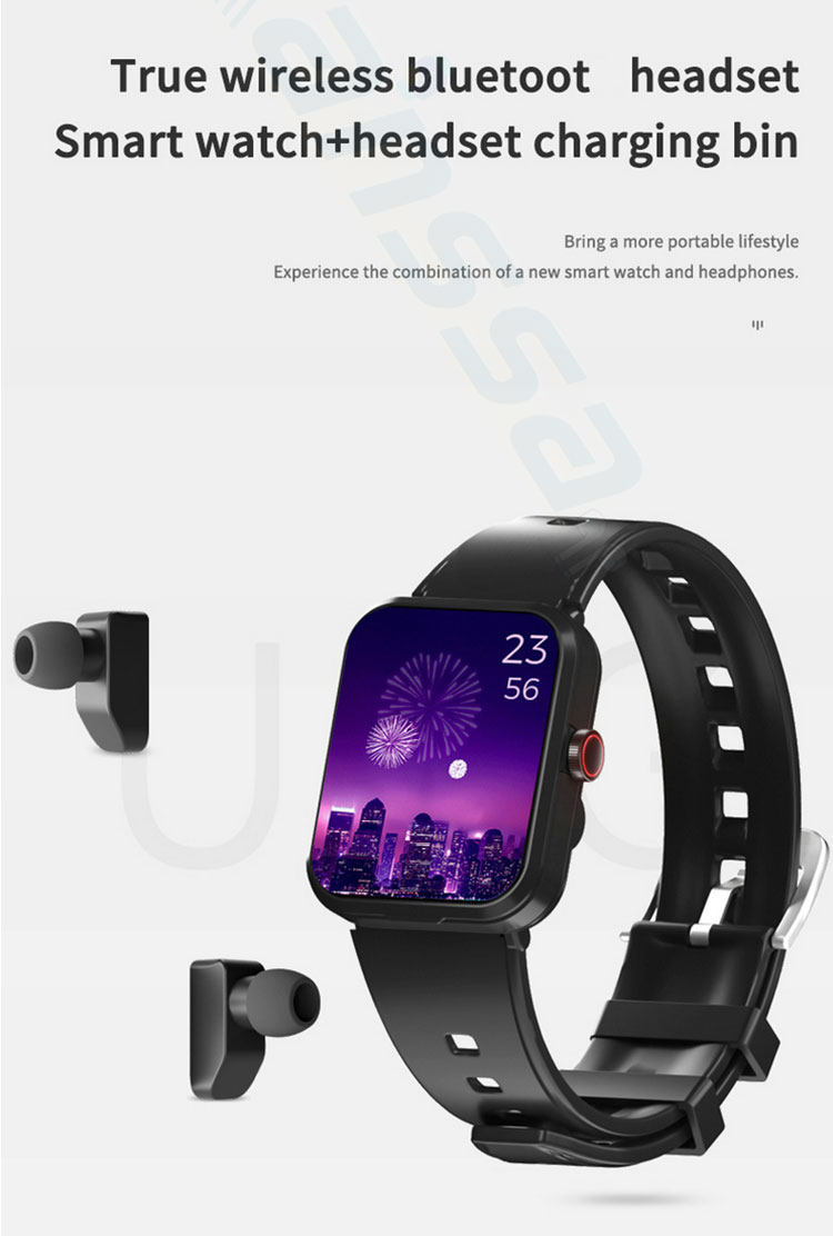Water proof V22 with TWS wireless earphones earbuds music control BT calling smart watch waterproof