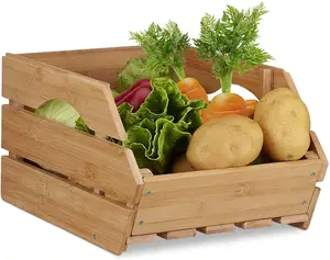 Caja de almacenamiento de madera de bambú para fruta, almacenamiento rústico versátil