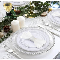 Plateaux de décoration modernes de luxe pour mariage et événements, en plastique transparent perlé avec bord doré, réutilisables et écologiques, 13 pouces