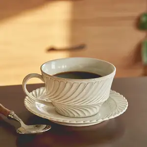 Mimosa Nhật Bản phong cách gốm Espresso cafe ly và chiếc đĩa đặt sứ Latte Trà cappuccino cà phê gốm ly đặt