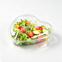 Boîte à salade transparente en PET en forme de cœur avec couvercle, 2 compartiments, jetable, pour salade fraîche de jardin, qualité alimentaire, vente en gros, OEM personnalisé