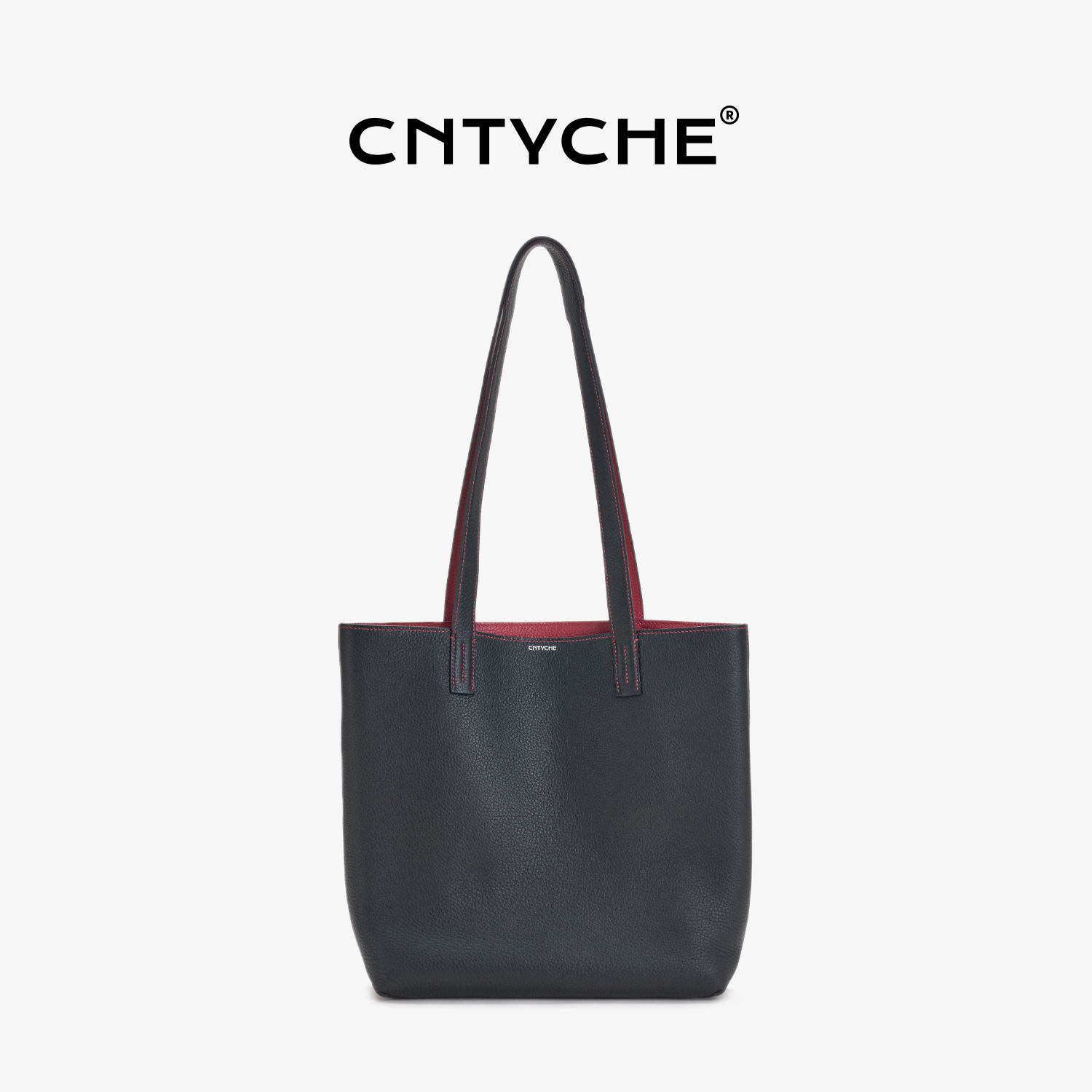 Deerskin-tamaño pequeño Tote negro/rojo granate en stock