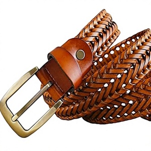 Cinturones de Cuero Vacuno Genuino Hechos a Mano BS INTERNATIONAL NA241, Hebilla Cuadrada de Acero Trenzada, Cinturón Vintage para Hombre, Resistente al Agua, 3.8CM - Product Image 2