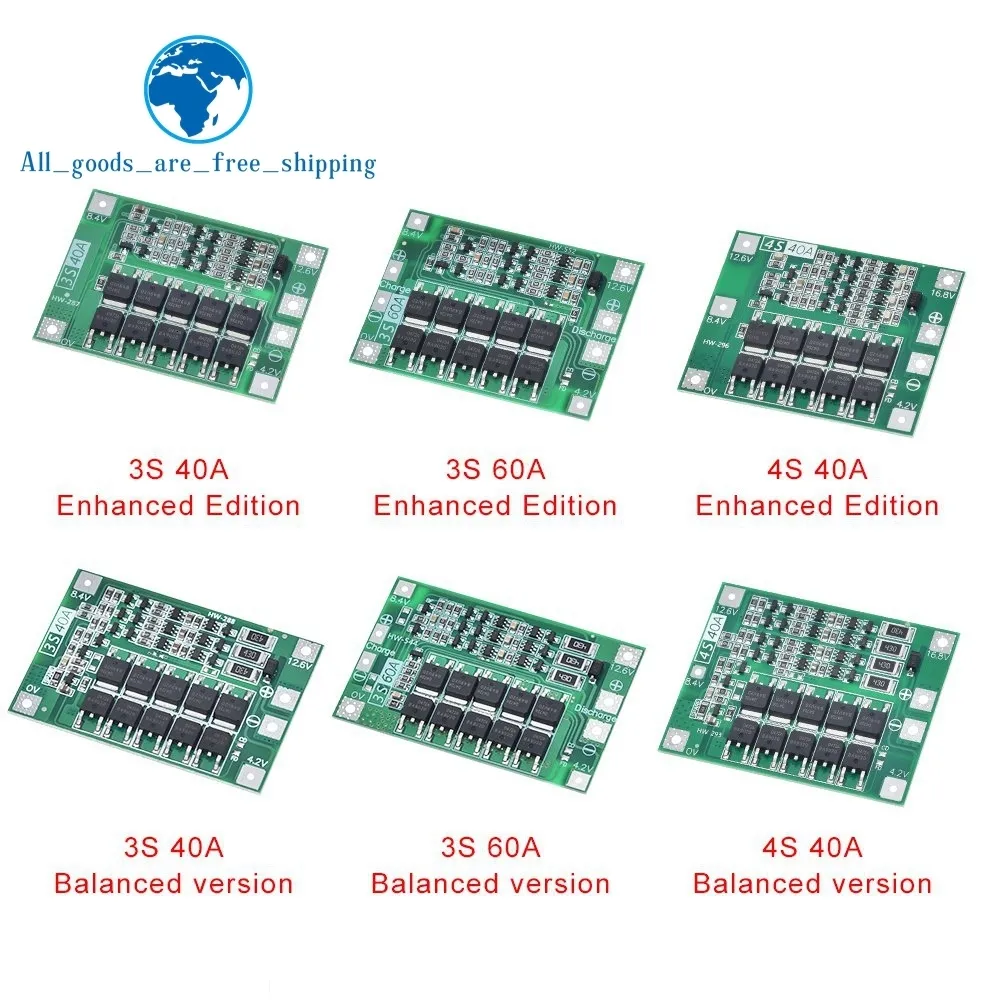 3S 4S 40A 60A Li-ion Lithium Battery Charger Protection Board 18650 BMS For Drill Motor 11.1V 12.6V/14.8V 16.8V Enhance Balance