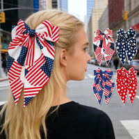 Barrette à cheveux avec nœud drapeau américain et pince crocodile, grande barrette patriotique en satin pour femme, accessoire pour fête du 4 juillet