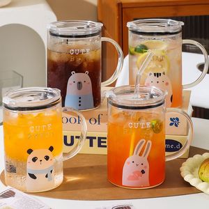Vaso <span class=keywords><strong>de</strong></span> Verano Lelyi Creativo y Único <span class=keywords><strong>de</strong></span> Gran Capacidad, Vaso <span class=keywords><strong>de</strong></span> <span class=keywords><strong>Vidrio</strong></span> Borosilicato con Pajita <span class=keywords><strong>Medidora</strong></span>, Diseño <span class=keywords><strong>de</strong></span> Animales Adorables, Regreso a Clases, Hogar - Product Image 1