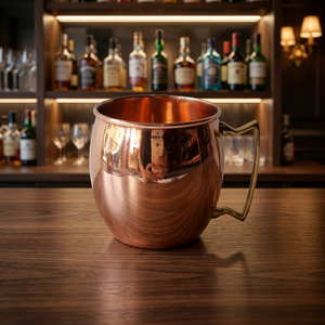 Mug Moscow Mule en cuivre avec poignée en laiton, réutilisable, design classique, compatible lave-vaisselle, pour boissons de fête et usage domestique - Cadeau artisanal indien - Product Image 1