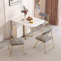 Ensemble de table à manger d'angle en marbre pliable et peu encombrant Foshan avec 2 chaises métalliques pour salle à manger, maison, appartement