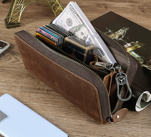 Sac de toilette et de maquillage en cuir véritable pour homme, pochette de voyage portable à fermeture éclair durable, sac de toilette de voyage réutilisable en gros - Product Image 2