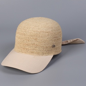 Raffia Straw Baseball Cap Fashion Trendy Stylish Personalized Woven Visor Handmade <strong>Hats</strong> Bow <strong>Tie</strong> - Product Image 2