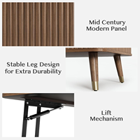 Table basse relevable avec étagère de rangement et compartiment caché, table à manger rectangulaire cannelée de style moderne du milieu du siècle pour le salon