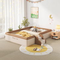 Muebles de Dormitorio Tapizados Resistentes a la Suciedad, Cama Infantil de Madera con Diseño de Dibujos Animados