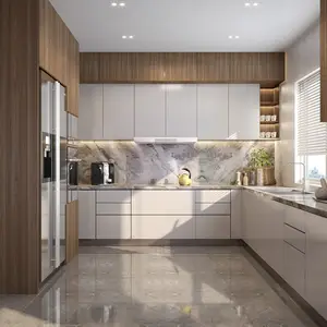 100% custom made kitchen cabinet white lacquer finish modern kitchen design