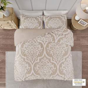 Ensemble de housse de couette en chenille de coton tufté beige, 3 pièces, literie classique pour la maison - Product Image 5
