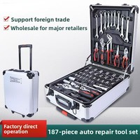 Kit d'outils combinés pour réparation automobile et industrielle en acier au carbone 187 pièces avec valise à roulettes et clé à douille