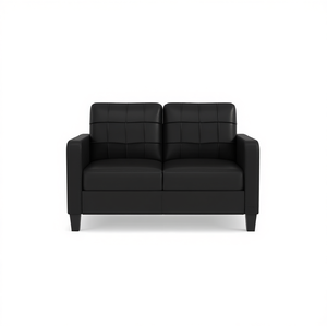 Two Seat Black Faux Leather <b>Sofa</b> With Tufted Back And Metal Legs For Living Room Modern Design - Product Image 1