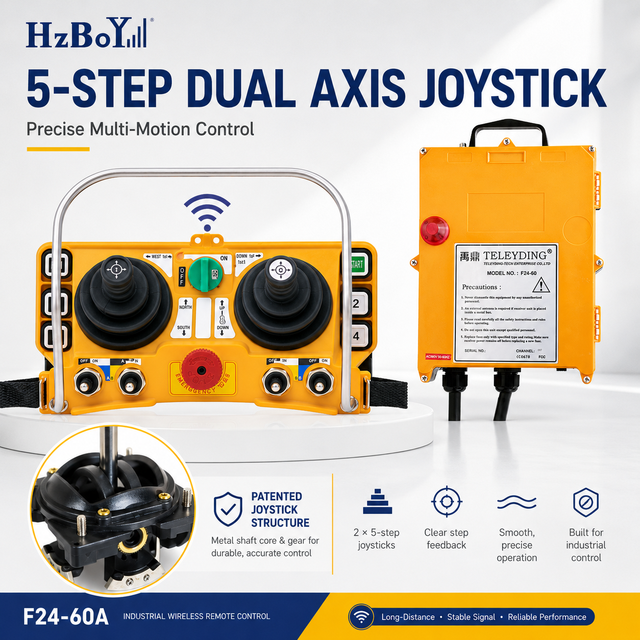 HzBoY F24-60A Heavy Duty Dual Joystick Wireless Industrial Remote Control Waterproof Plastic Material for Cranes Truck Winch
