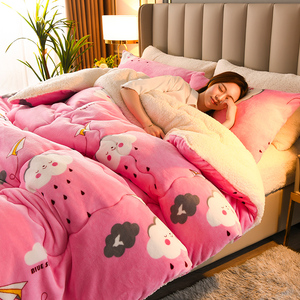 Khuyến mãi nóng! Bộ chăn ga gối nệm mùa đông siêu mềm mại, chất liệu nhung lông cừu dày dặn, ấm áp, cỡ King, dùng làm chăn - Product Image 2