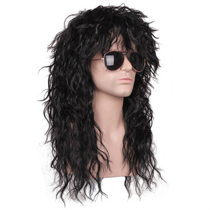 Peluca larga rizada de Metal pesado para fiesta, pelo negro o marrón gradiente blanco 70s 80s Rocker Mullet, divertida, <span class=keywords><strong>disfraz</strong></span> Punk - Product Image 2