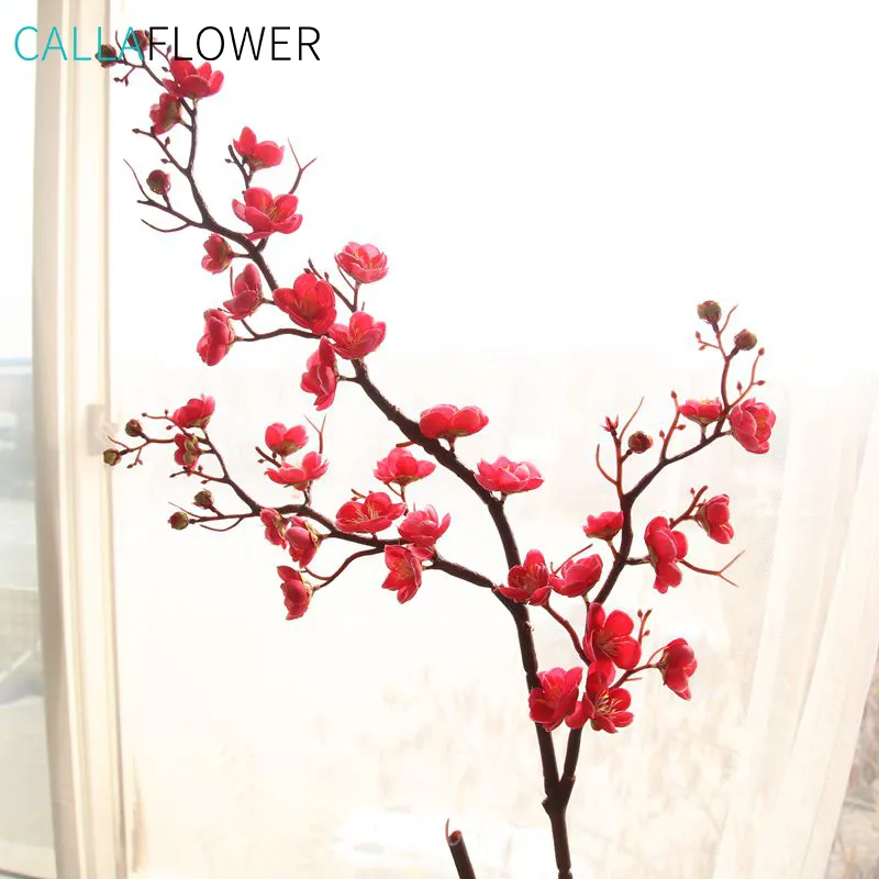 Beautiful Long Stem Peach Cherry Plum Blossom Artificial Flower Home Wedding Party Decorative Flowers Wreaths Natural Touch