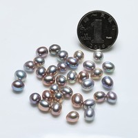 Perle d'eau douce naturelle grise irisée, forme ovale, argentée, 6-7 mm, fabrication de bijoux Zhuji