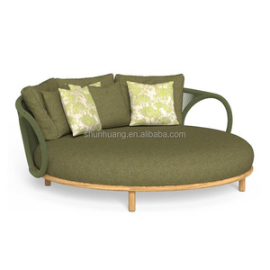 Meubles d'extérieur, lit de repos, chaise longue de <span class=keywords><strong>plage</strong></span>, lit de soleil en bois massif, ensemble de salon ovale de jardin avec coussins - Product Image 2