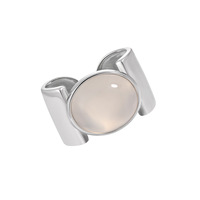 Bague ouverte en argent sterling S925 avec incrustation large d'agate polie, style de luxe discret et haut de gamme, pour mariage, fiançailles et usage quotidien