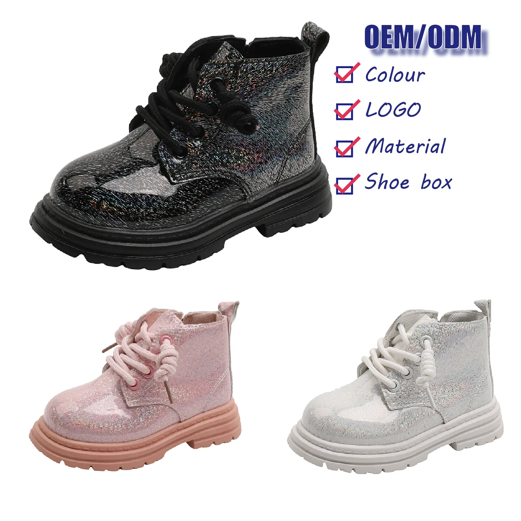 Popular Girls Martin Boots Short High Top with Soft Soles Bright Surface Children's Boots