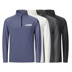 Chemise de sport à manches longues pour homme, séchage rapide, fermeture éclair, couleur unie, col montant, haut décontracté, manches longues, vêtements d'automne - Product Image 1