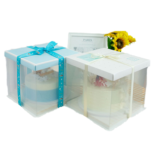 Hộp bánh vuông có thể tái chế 4 6 8 10 inch một lớp & hai lớp với ruy băng cho bánh sinh nhật thực phẩm in tùy chỉnh - Product Image 1